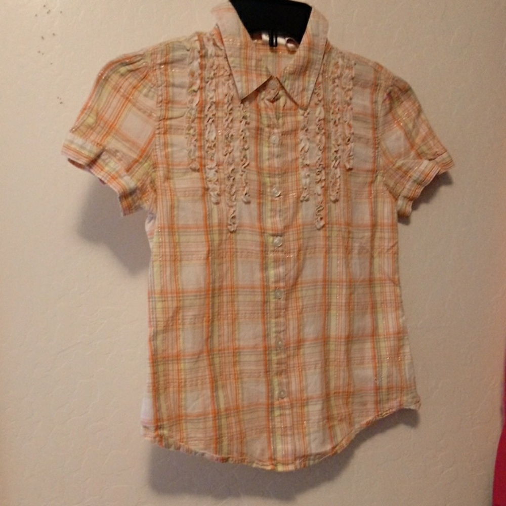 Justice size 12 orange and yellow plaid shirt